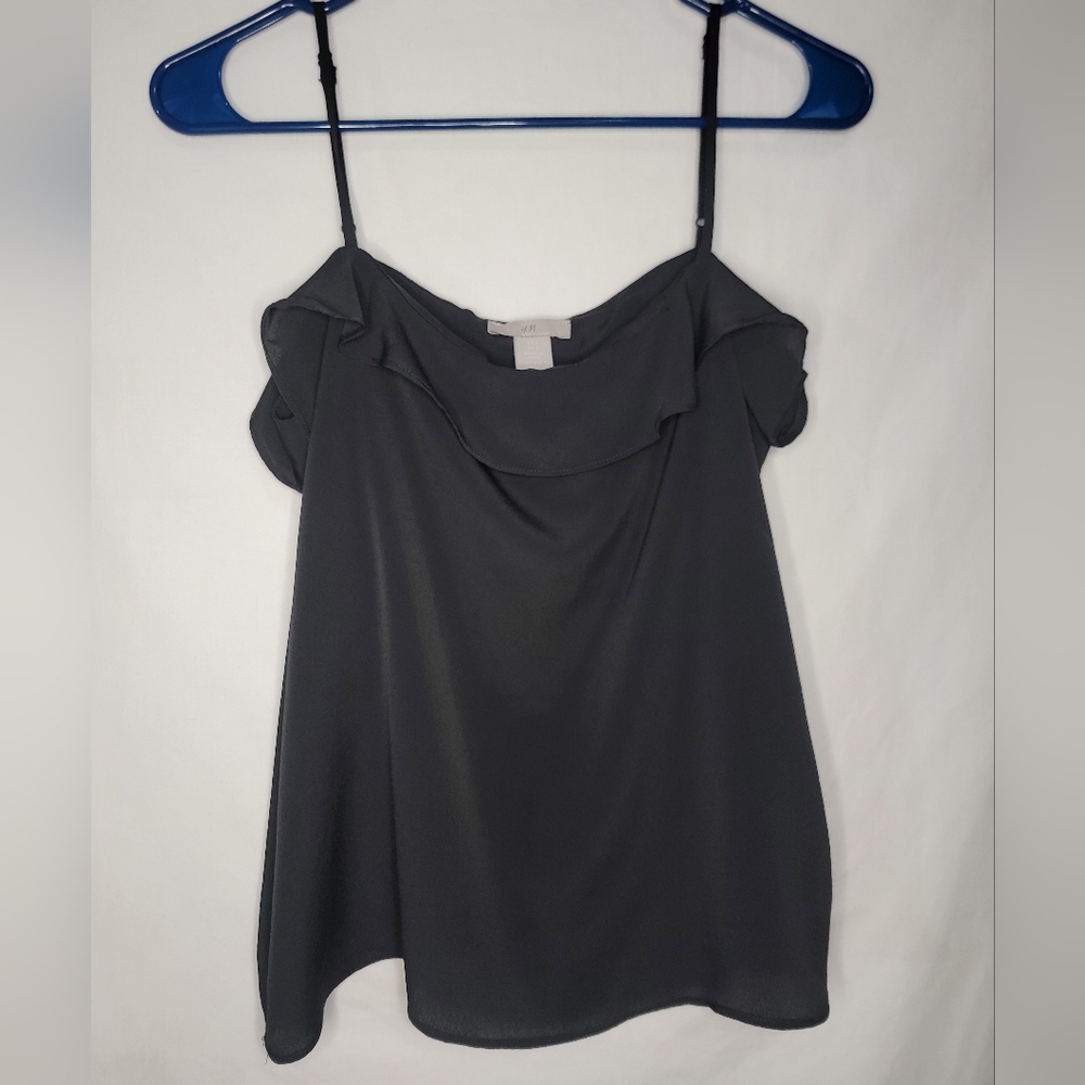 H&M Black Ruffle Cami Top Size 6